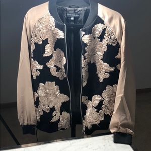 Nude Floral Silk Bomber